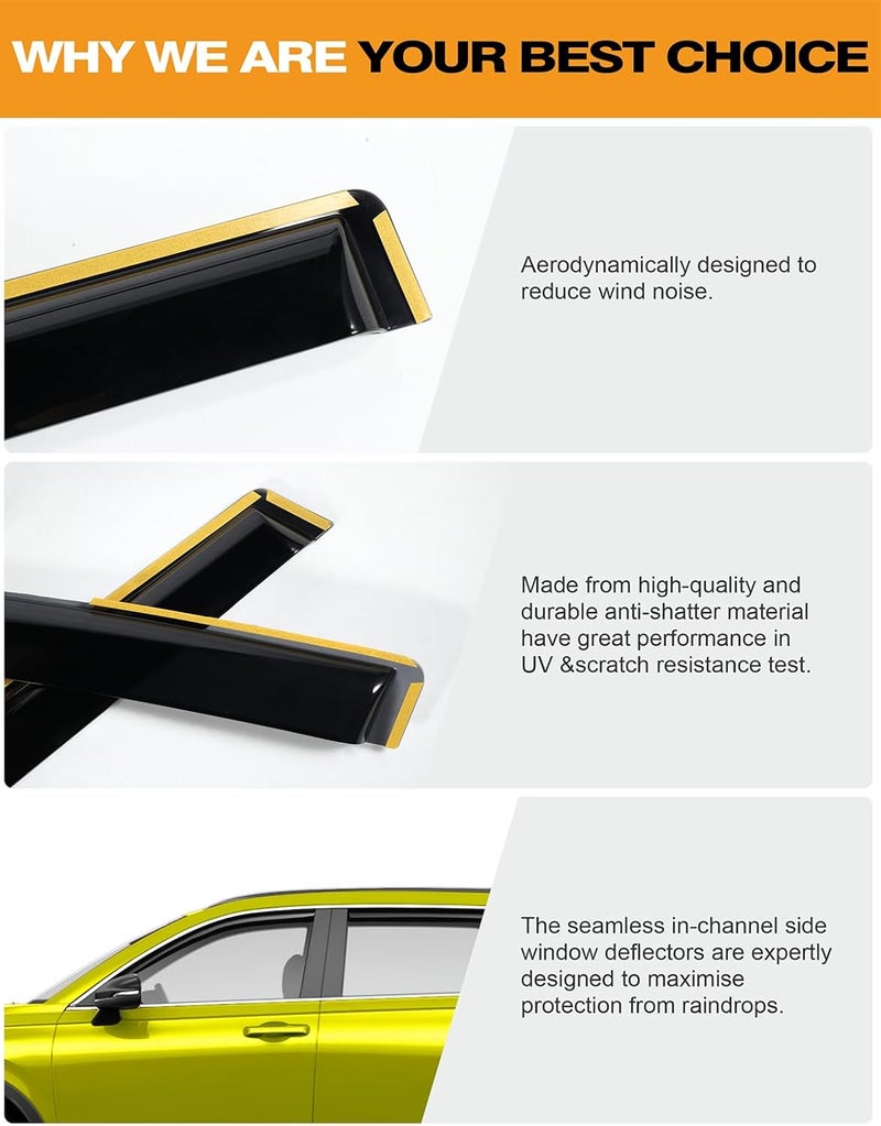 Deejecsun in-Channel Window Rain Guards Fit for Ford F250-F550 2017-2025 Crew Cab Extra Durable Window Deflectors Vent Shades Visors Exterior Car Accessories - 4 pcs - Image 5